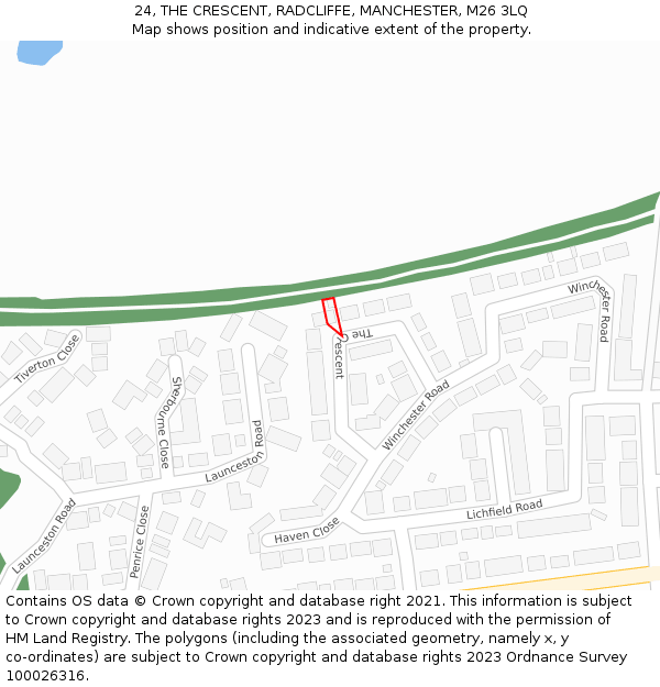 24, THE CRESCENT, RADCLIFFE, MANCHESTER, M26 3LQ: Location map and indicative extent of plot