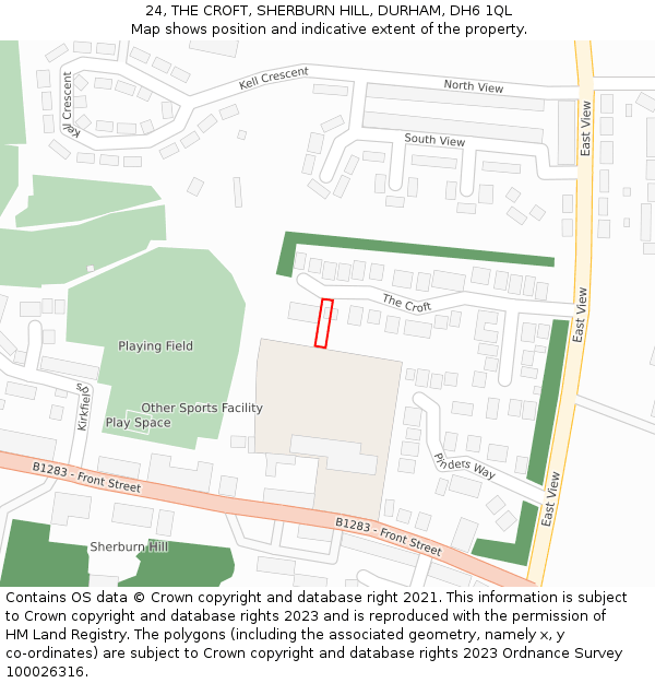 24, THE CROFT, SHERBURN HILL, DURHAM, DH6 1QL: Location map and indicative extent of plot