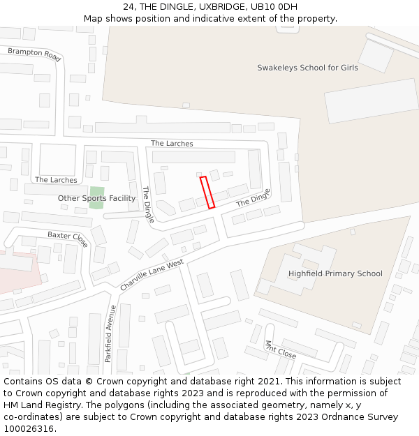 24, THE DINGLE, UXBRIDGE, UB10 0DH: Location map and indicative extent of plot