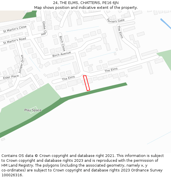 24, THE ELMS, CHATTERIS, PE16 6JN: Location map and indicative extent of plot
