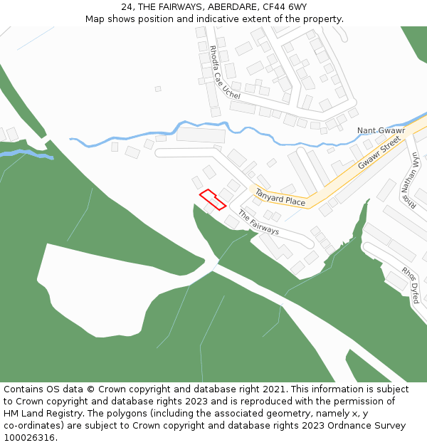24, THE FAIRWAYS, ABERDARE, CF44 6WY: Location map and indicative extent of plot