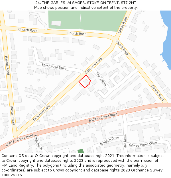 24, THE GABLES, ALSAGER, STOKE-ON-TRENT, ST7 2HT: Location map and indicative extent of plot