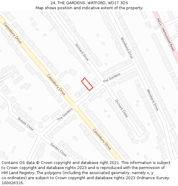 24, THE GARDENS, WATFORD, WD17 3DS: Location map and indicative extent of plot
