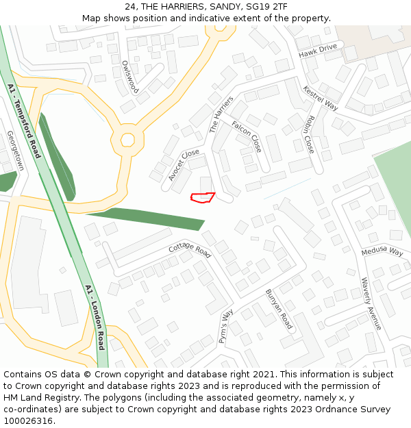 24, THE HARRIERS, SANDY, SG19 2TF: Location map and indicative extent of plot
