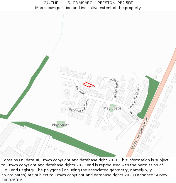 24, THE HILLS, GRIMSARGH, PRESTON, PR2 5BF: Location map and indicative extent of plot