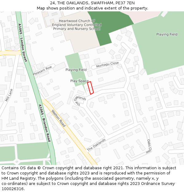 24, THE OAKLANDS, SWAFFHAM, PE37 7EN: Location map and indicative extent of plot