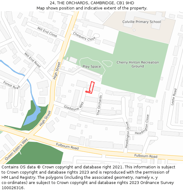 24, THE ORCHARDS, CAMBRIDGE, CB1 9HD: Location map and indicative extent of plot