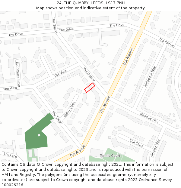 24, THE QUARRY, LEEDS, LS17 7NH: Location map and indicative extent of plot