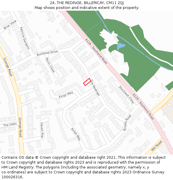 24, THE REDINGE, BILLERICAY, CM11 2QJ: Location map and indicative extent of plot