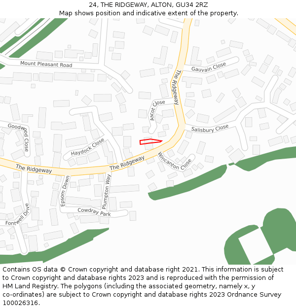 24, THE RIDGEWAY, ALTON, GU34 2RZ: Location map and indicative extent of plot