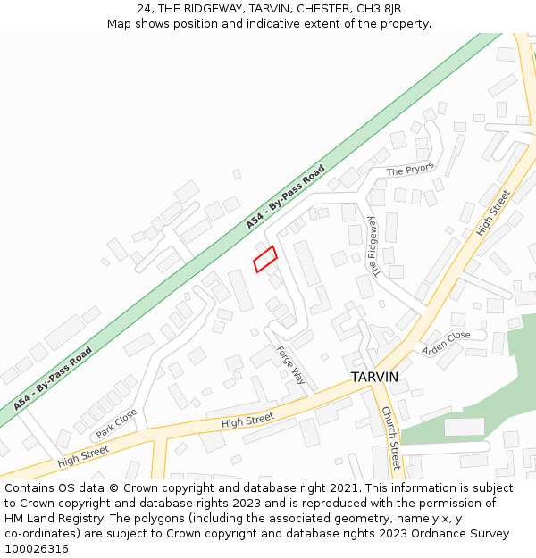 24, THE RIDGEWAY, TARVIN, CHESTER, CH3 8JR: Location map and indicative extent of plot