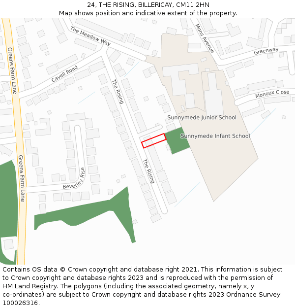 24, THE RISING, BILLERICAY, CM11 2HN: Location map and indicative extent of plot