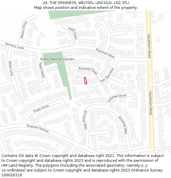 24, THE SPINNEYS, WELTON, LINCOLN, LN2 3TU: Location map and indicative extent of plot