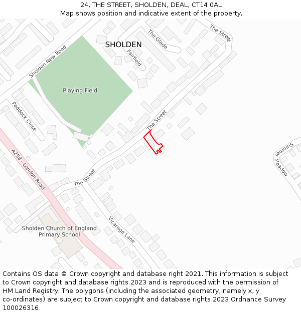 24, THE STREET, SHOLDEN, DEAL, CT14 0AL: Location map and indicative extent of plot