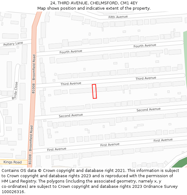 24, THIRD AVENUE, CHELMSFORD, CM1 4EY: Location map and indicative extent of plot