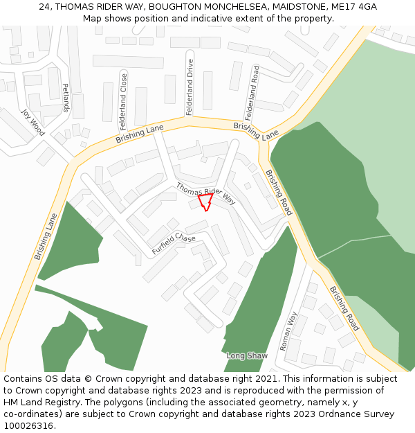 24, THOMAS RIDER WAY, BOUGHTON MONCHELSEA, MAIDSTONE, ME17 4GA: Location map and indicative extent of plot