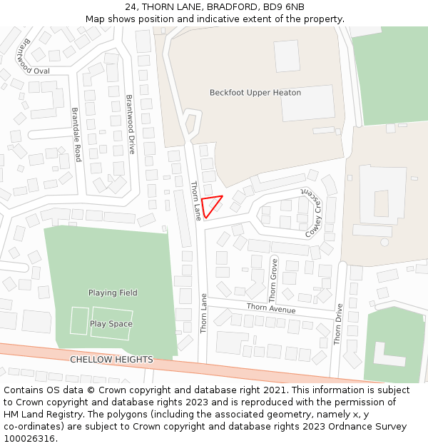 24, THORN LANE, BRADFORD, BD9 6NB: Location map and indicative extent of plot