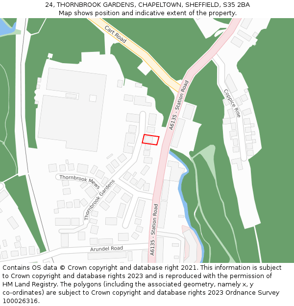 24, THORNBROOK GARDENS, CHAPELTOWN, SHEFFIELD, S35 2BA: Location map and indicative extent of plot