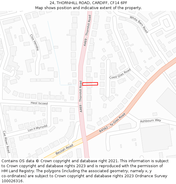 24, THORNHILL ROAD, CARDIFF, CF14 6PF: Location map and indicative extent of plot