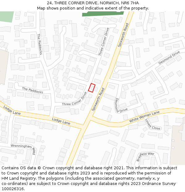 24, THREE CORNER DRIVE, NORWICH, NR6 7HA: Location map and indicative extent of plot