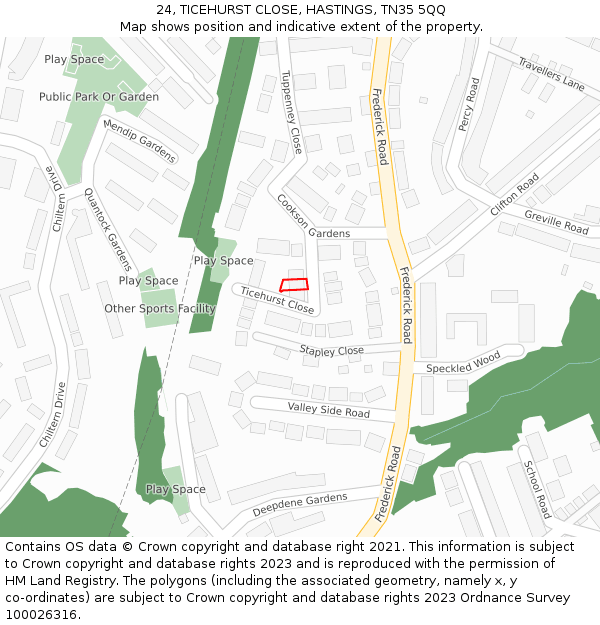 24, TICEHURST CLOSE, HASTINGS, TN35 5QQ: Location map and indicative extent of plot