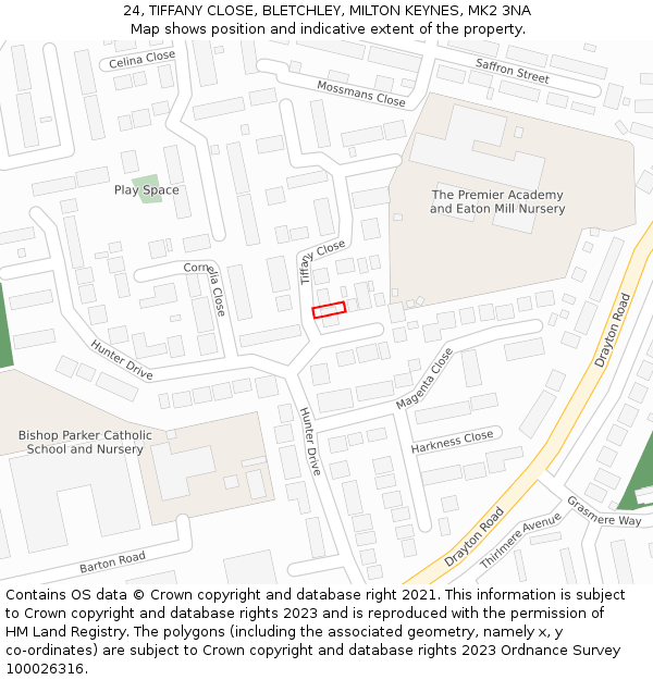 24, TIFFANY CLOSE, BLETCHLEY, MILTON KEYNES, MK2 3NA: Location map and indicative extent of plot