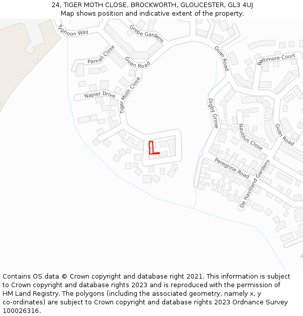 24, TIGER MOTH CLOSE, BROCKWORTH, GLOUCESTER, GL3 4UJ: Location map and indicative extent of plot