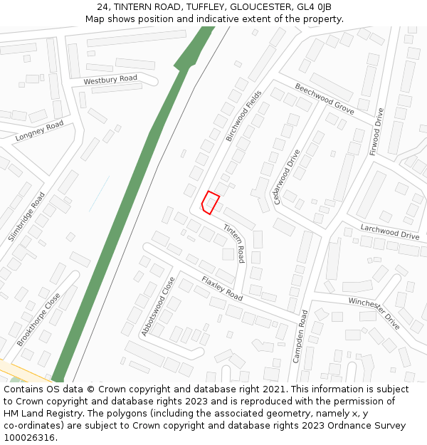 24, TINTERN ROAD, TUFFLEY, GLOUCESTER, GL4 0JB: Location map and indicative extent of plot