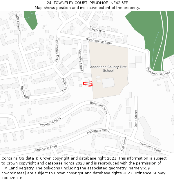 24, TOWNELEY COURT, PRUDHOE, NE42 5FF: Location map and indicative extent of plot