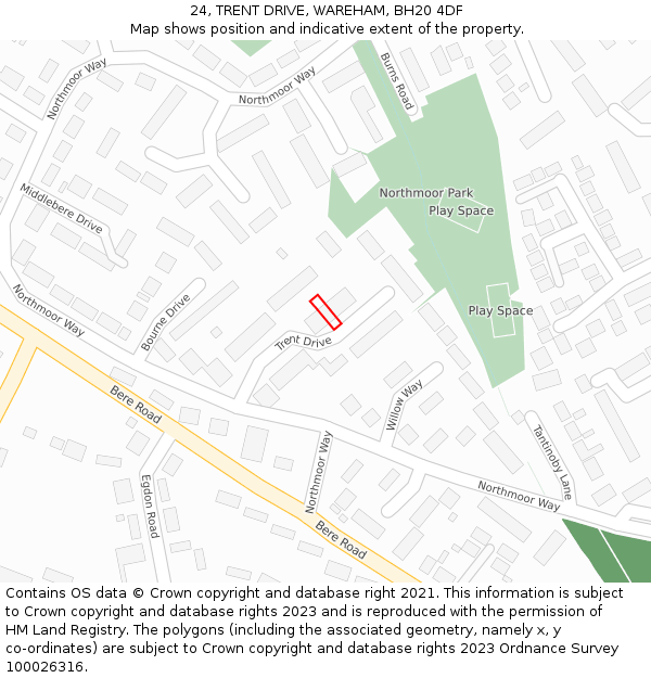 24, TRENT DRIVE, WAREHAM, BH20 4DF: Location map and indicative extent of plot