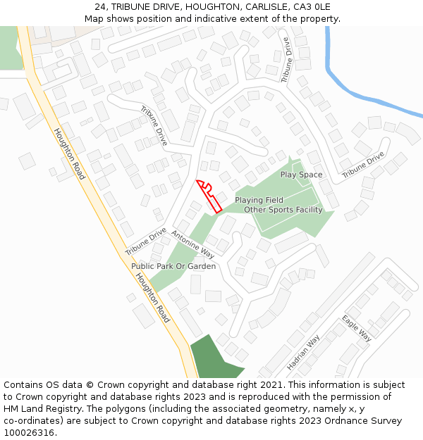 24, TRIBUNE DRIVE, HOUGHTON, CARLISLE, CA3 0LE: Location map and indicative extent of plot