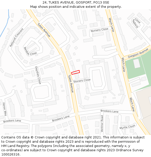 24, TUKES AVENUE, GOSPORT, PO13 0SE: Location map and indicative extent of plot