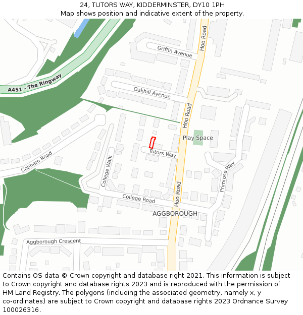 24, TUTORS WAY, KIDDERMINSTER, DY10 1PH: Location map and indicative extent of plot