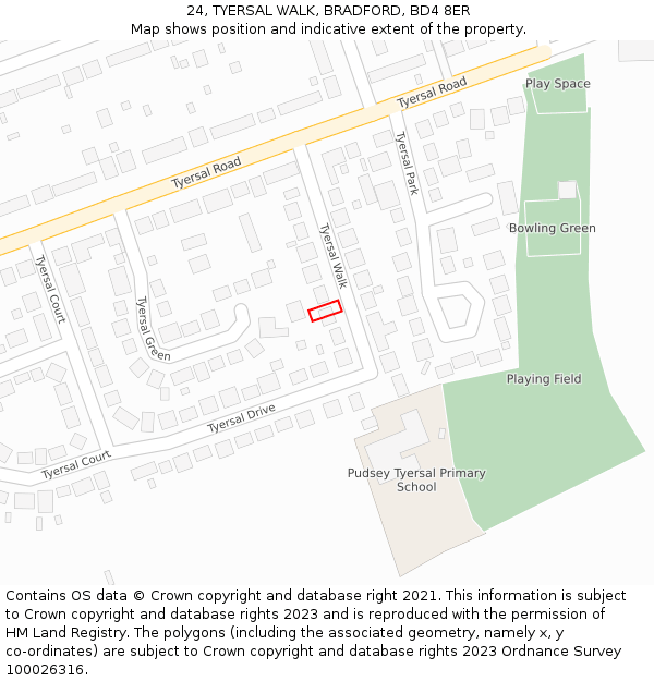 24, TYERSAL WALK, BRADFORD, BD4 8ER: Location map and indicative extent of plot
