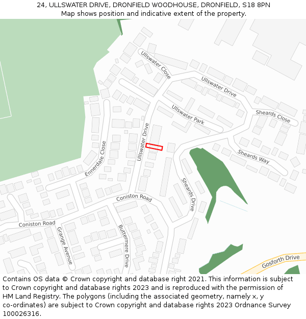 24, ULLSWATER DRIVE, DRONFIELD WOODHOUSE, DRONFIELD, S18 8PN: Location map and indicative extent of plot