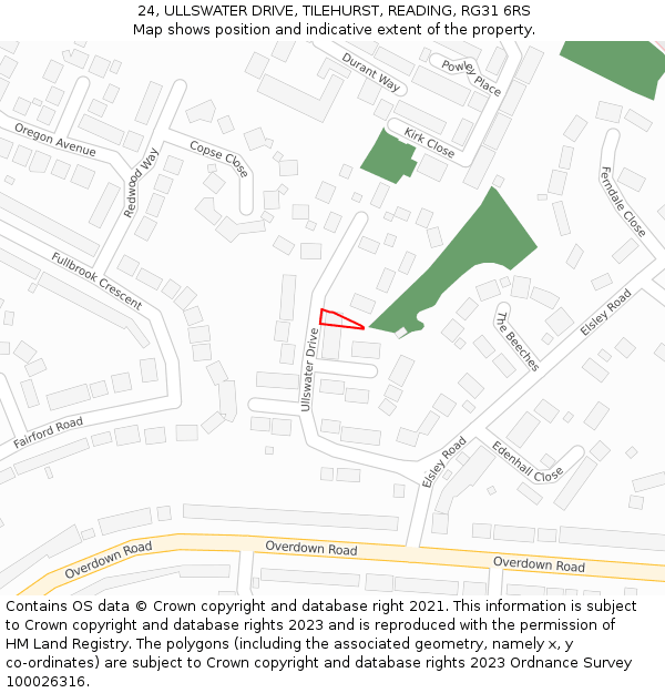 24, ULLSWATER DRIVE, TILEHURST, READING, RG31 6RS: Location map and indicative extent of plot