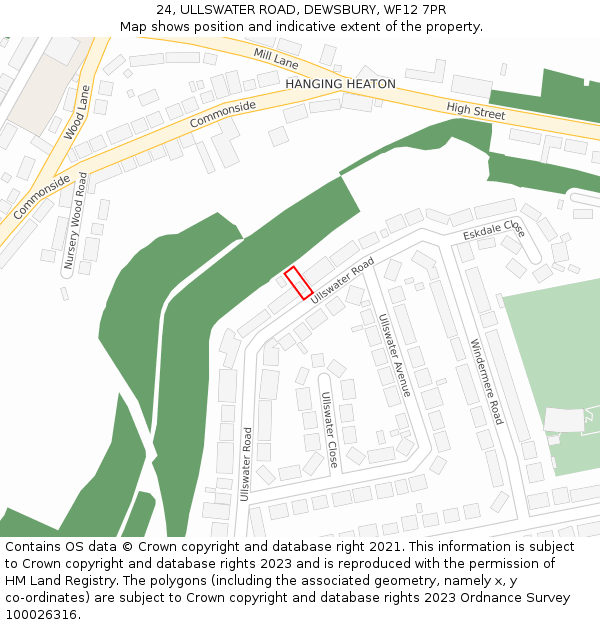 24, ULLSWATER ROAD, DEWSBURY, WF12 7PR: Location map and indicative extent of plot