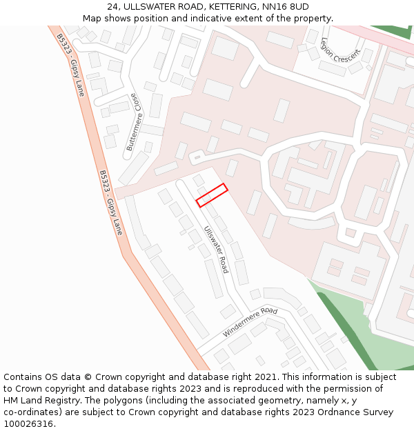 24, ULLSWATER ROAD, KETTERING, NN16 8UD: Location map and indicative extent of plot