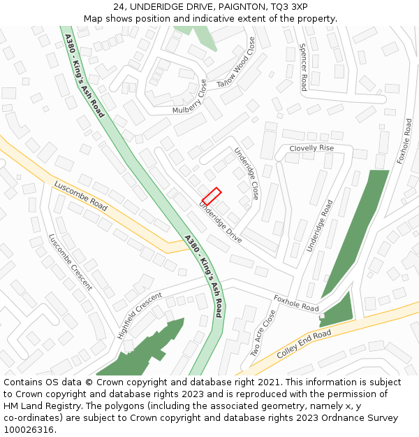 24, UNDERIDGE DRIVE, PAIGNTON, TQ3 3XP: Location map and indicative extent of plot