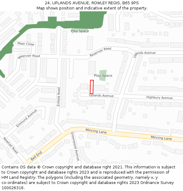 24, UPLANDS AVENUE, ROWLEY REGIS, B65 9PS: Location map and indicative extent of plot