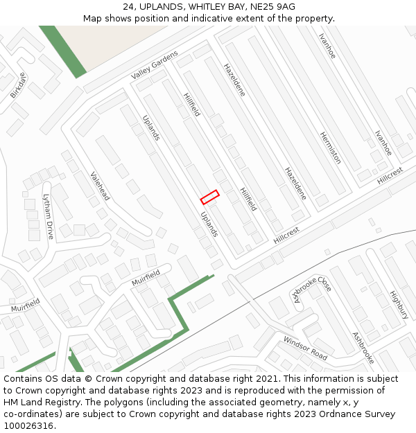 24, UPLANDS, WHITLEY BAY, NE25 9AG: Location map and indicative extent of plot
