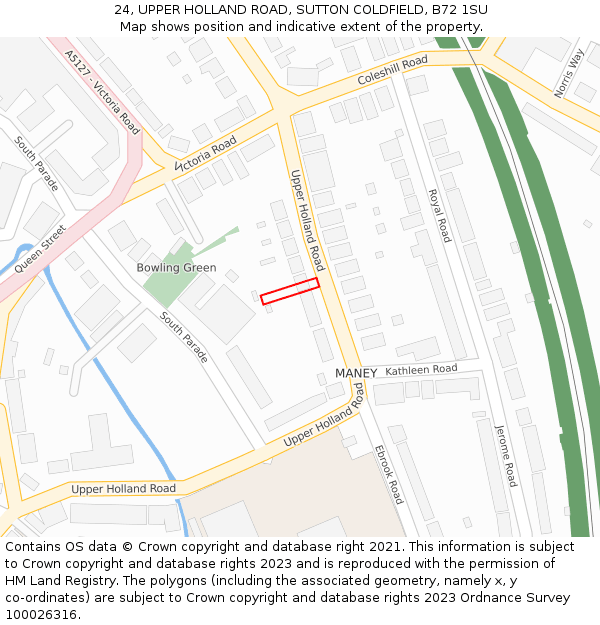 24, UPPER HOLLAND ROAD, SUTTON COLDFIELD, B72 1SU: Location map and indicative extent of plot