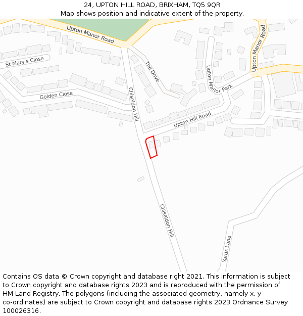 24, UPTON HILL ROAD, BRIXHAM, TQ5 9QR: Location map and indicative extent of plot