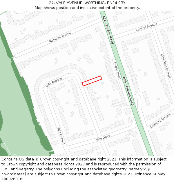 24, VALE AVENUE, WORTHING, BN14 0BY: Location map and indicative extent of plot