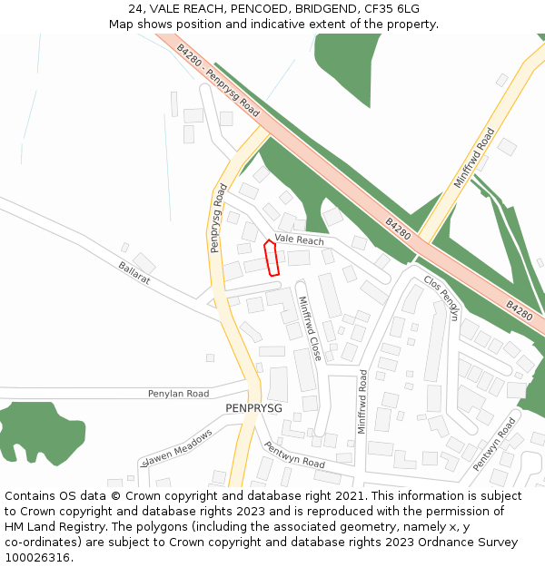 24, VALE REACH, PENCOED, BRIDGEND, CF35 6LG: Location map and indicative extent of plot