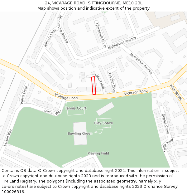 24, VICARAGE ROAD, SITTINGBOURNE, ME10 2BL: Location map and indicative extent of plot