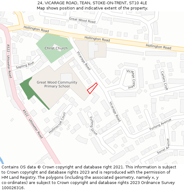 24, VICARAGE ROAD, TEAN, STOKE-ON-TRENT, ST10 4LE: Location map and indicative extent of plot