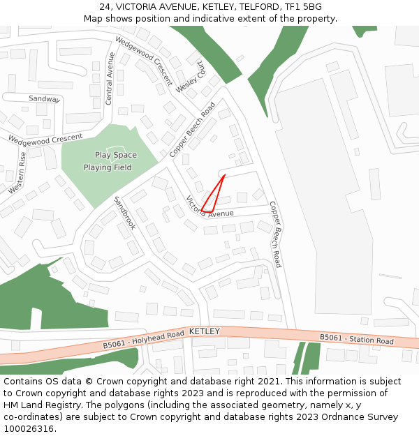 24, VICTORIA AVENUE, KETLEY, TELFORD, TF1 5BG: Location map and indicative extent of plot