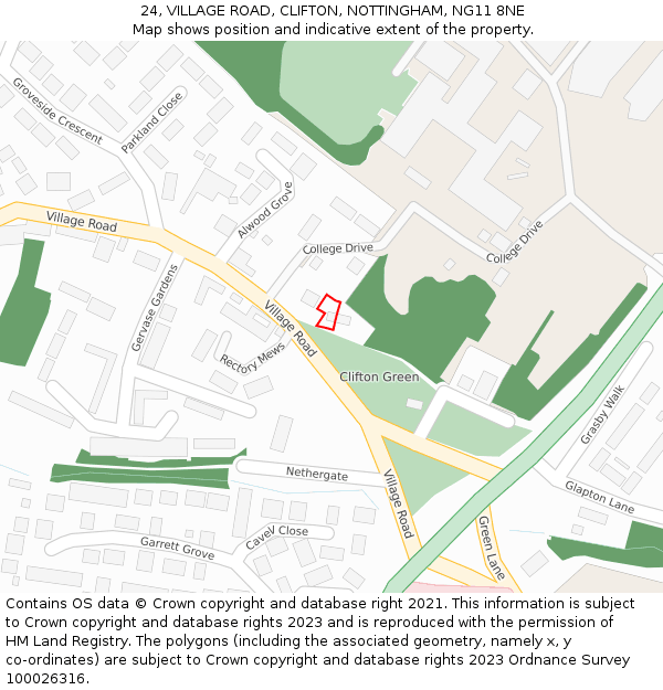 24, VILLAGE ROAD, CLIFTON, NOTTINGHAM, NG11 8NE: Location map and indicative extent of plot
