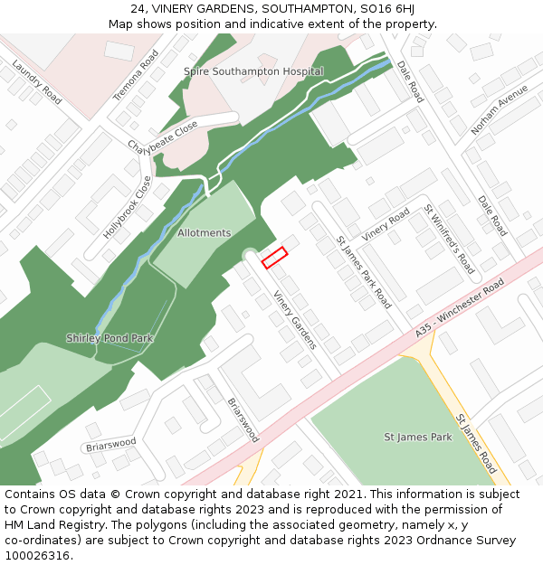 24, VINERY GARDENS, SOUTHAMPTON, SO16 6HJ: Location map and indicative extent of plot